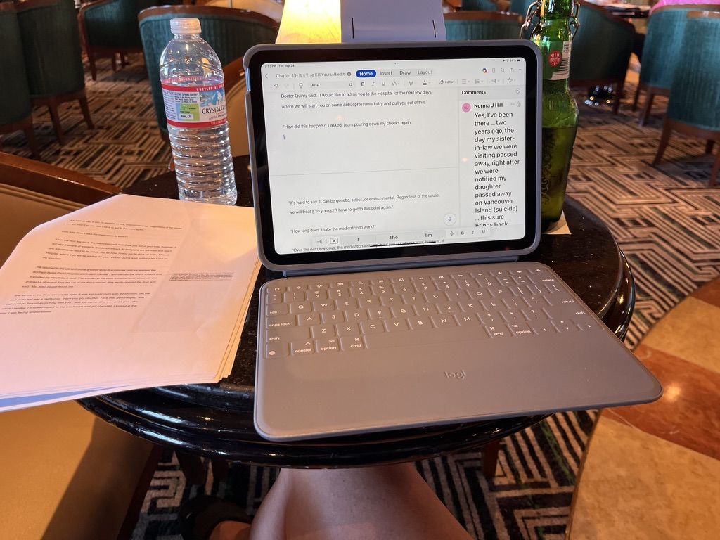 Heather’s writing tablet and notes